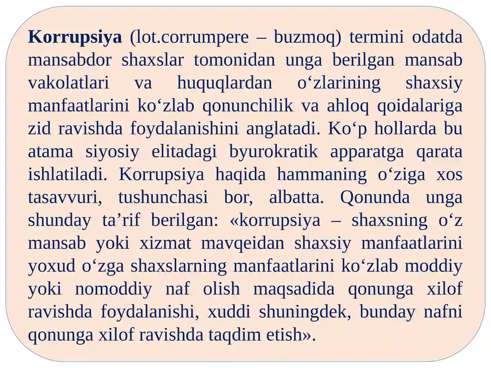 KORRUPSIYAGA QARSHI KURASHNING JAHON TAJRIBASI. OʻZBEKISTONNING KORRUPSIYAGA QARSHI KURASH SIYOSATI. 3