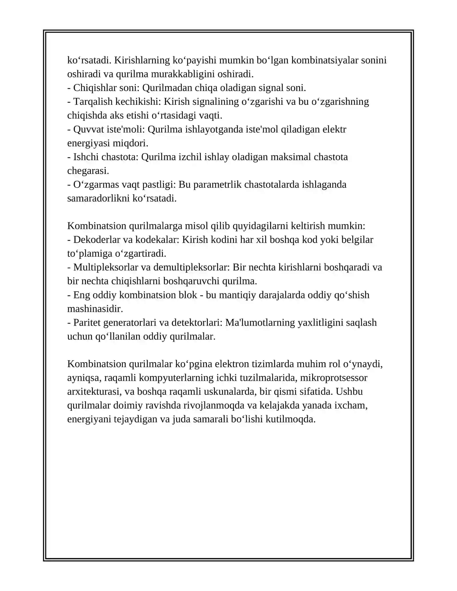 KOMBINATSION QURILMALARNING VAZIFALARI VA PARAMETRLARI 3