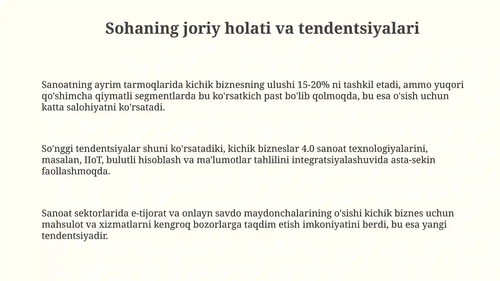 Sanoat tarmoqlarida kichik biznesni rivojlantish istiqbollari 3