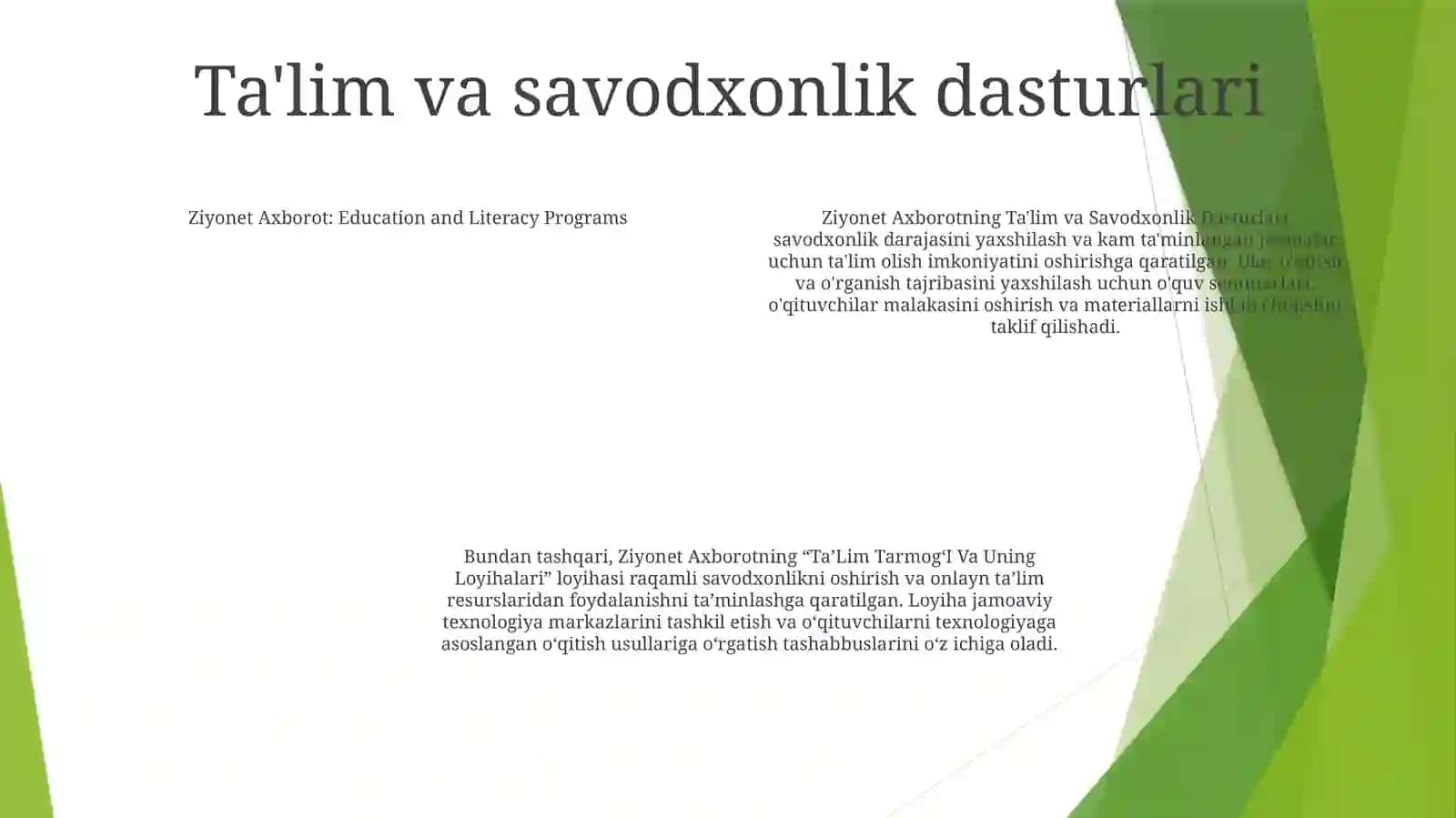 Ziyonet Axborot TaʼLim TarmogʻI Va UningLoyihalari 3