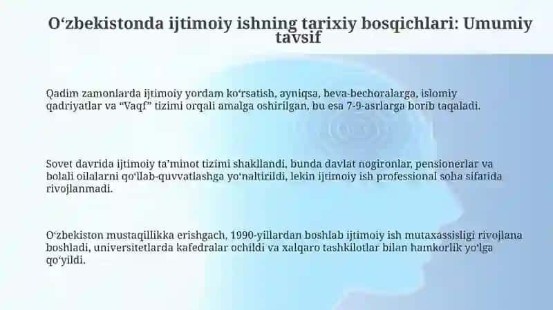 Oʻzbekistonda ijtimoiy ishning tarixiy rivojlanish bosqichi 3