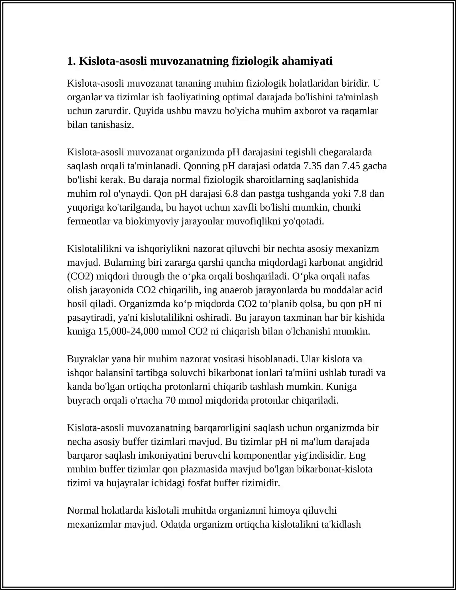 KISLOTA-ASOSLI MUVOZANAT. VADAROD KO'RSATKICHI 3