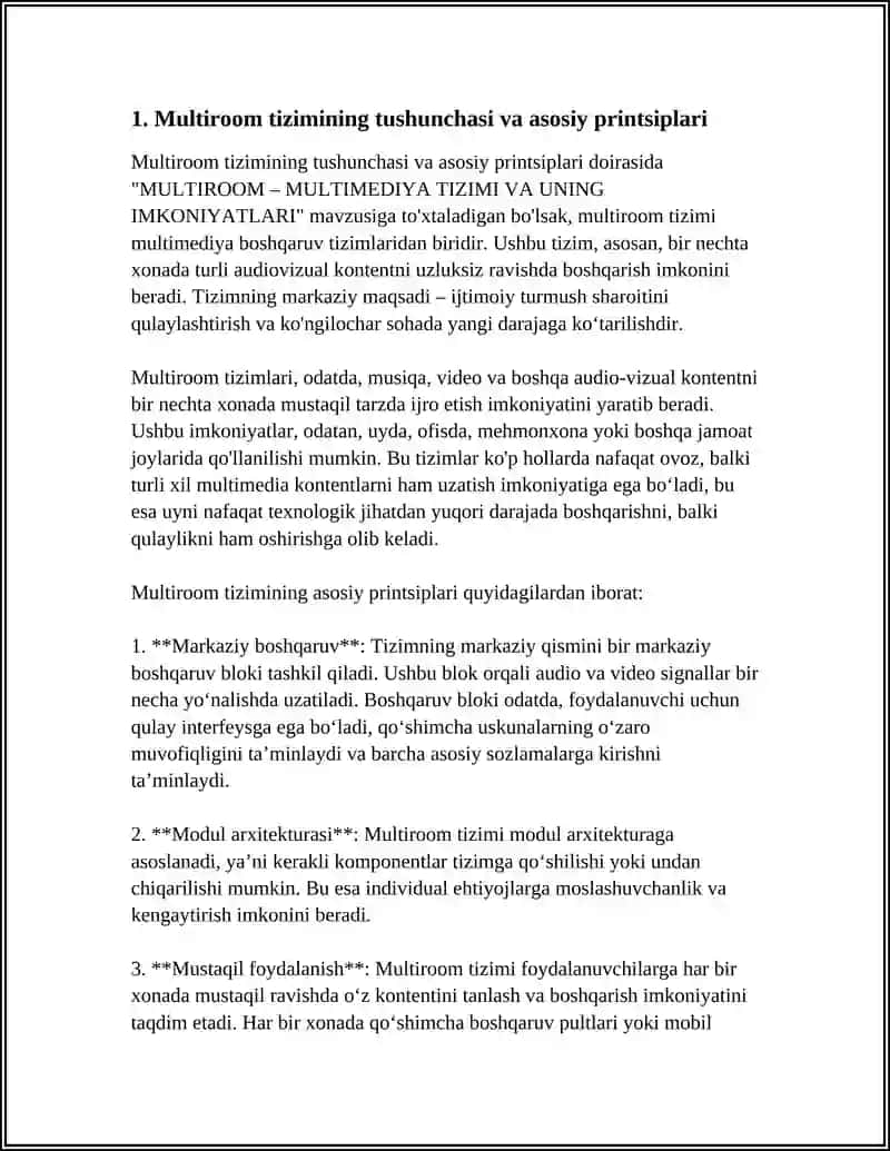MULTIROOM – MULTIMEDIYA TIZIMI VA UNINGIMKONIYATLARI 3