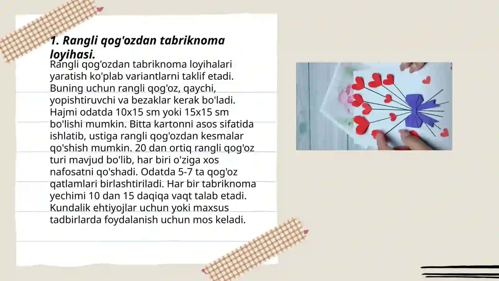 Rangli qog'ozdan bayram tabriknomasini tayyorlash 3