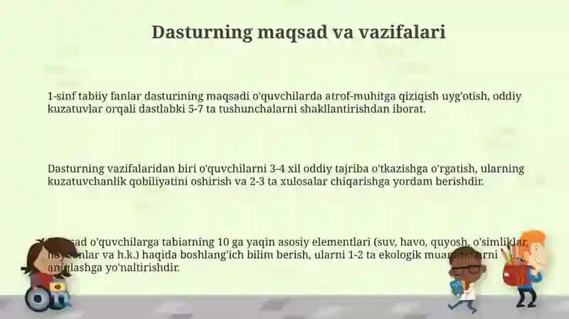 1-sinf “Tabiiyfanlar” dasturivadarsliginio‘rganish,darsnikuzatishvatahlilqilish 3