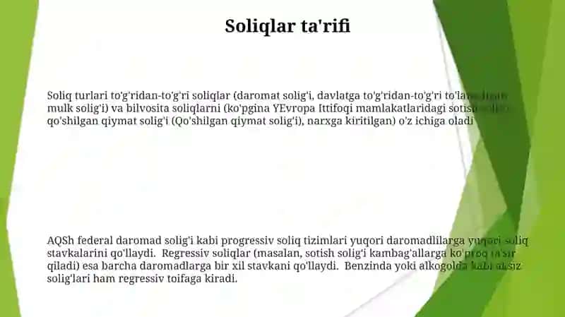 Soliq va uning turlari. Progressiv va regresiv 3