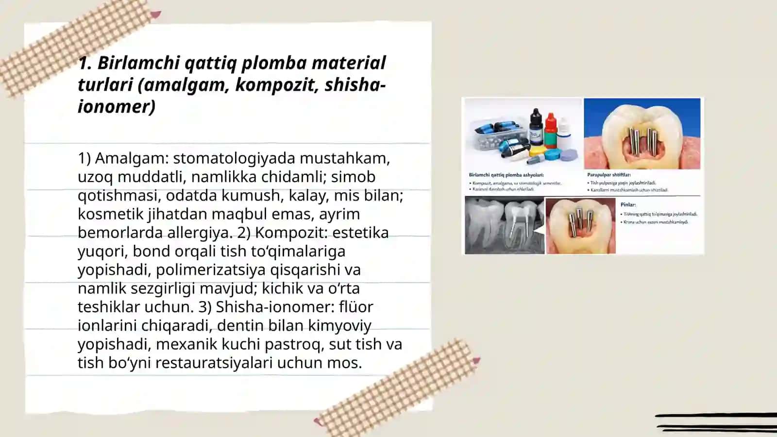 Birlamchi qattiq plomba ashyolari. Parapulpar shtiftlar. Pinlar 3