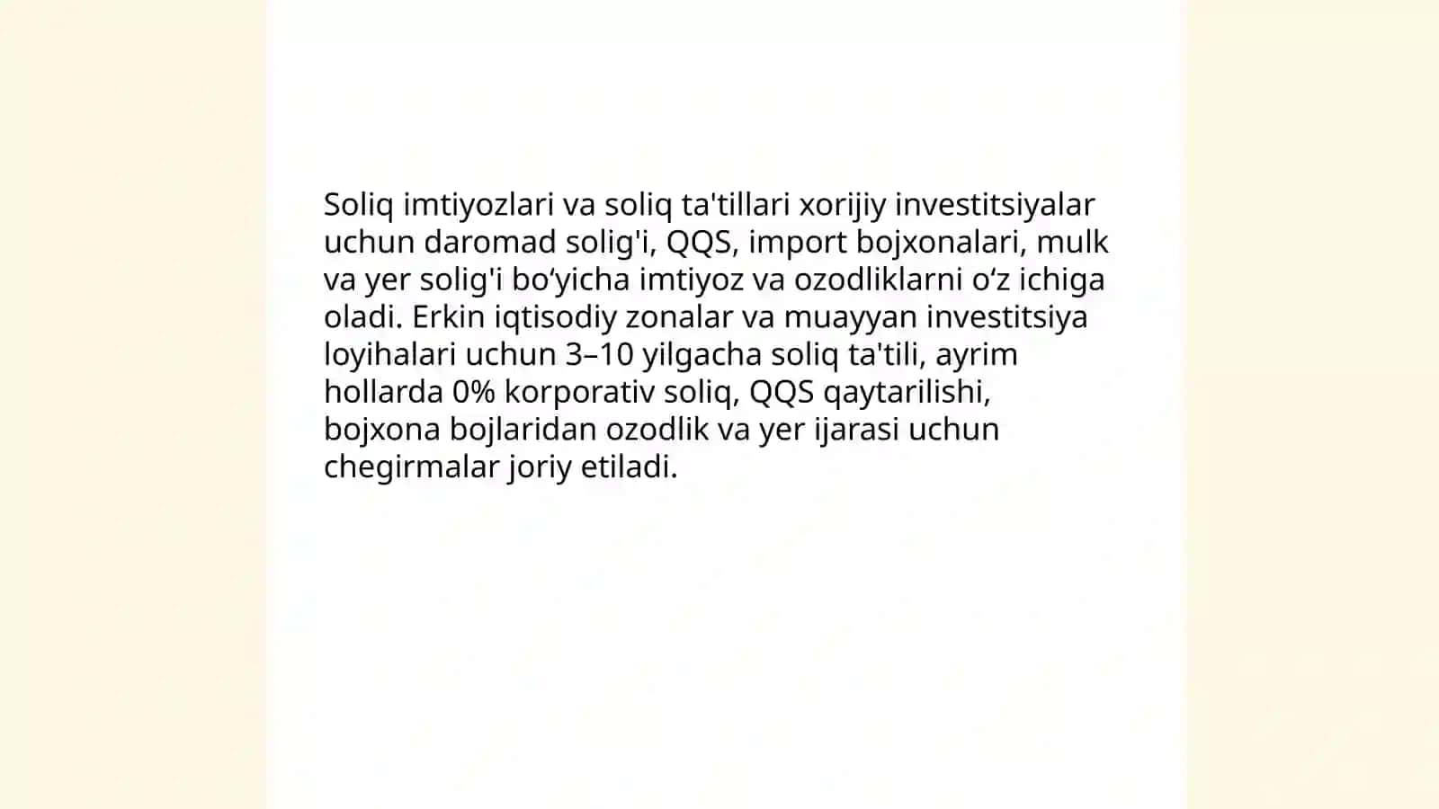 Xorijiy investitsiyalarga moliyaviy imtiyozlar 3