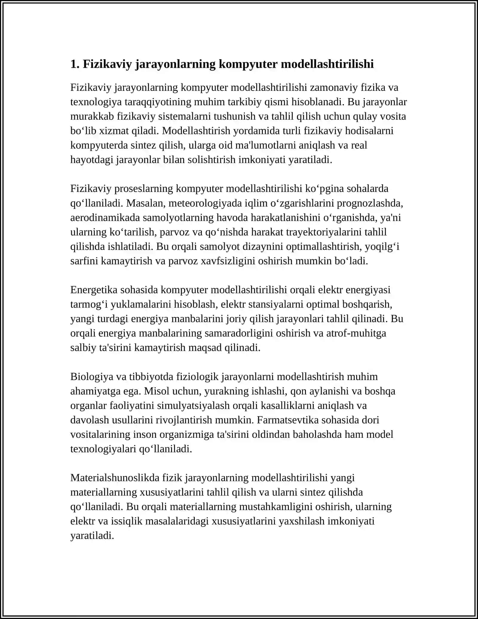 FIZIKAVIY JARAYONLARNI MODELLASHTIRISH IMKONIYATINI BERUVCHI DASTURIY VOSITALAR ORQALI FIZIKAVIY JARAYONLARNI MODELLASHTIRISH 3