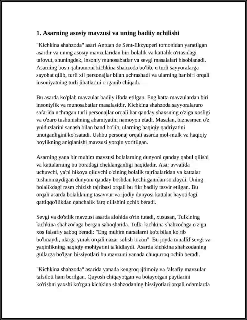 "KICHKINA SHAHZODA" ASARINING BADIIY TALQINI 3
