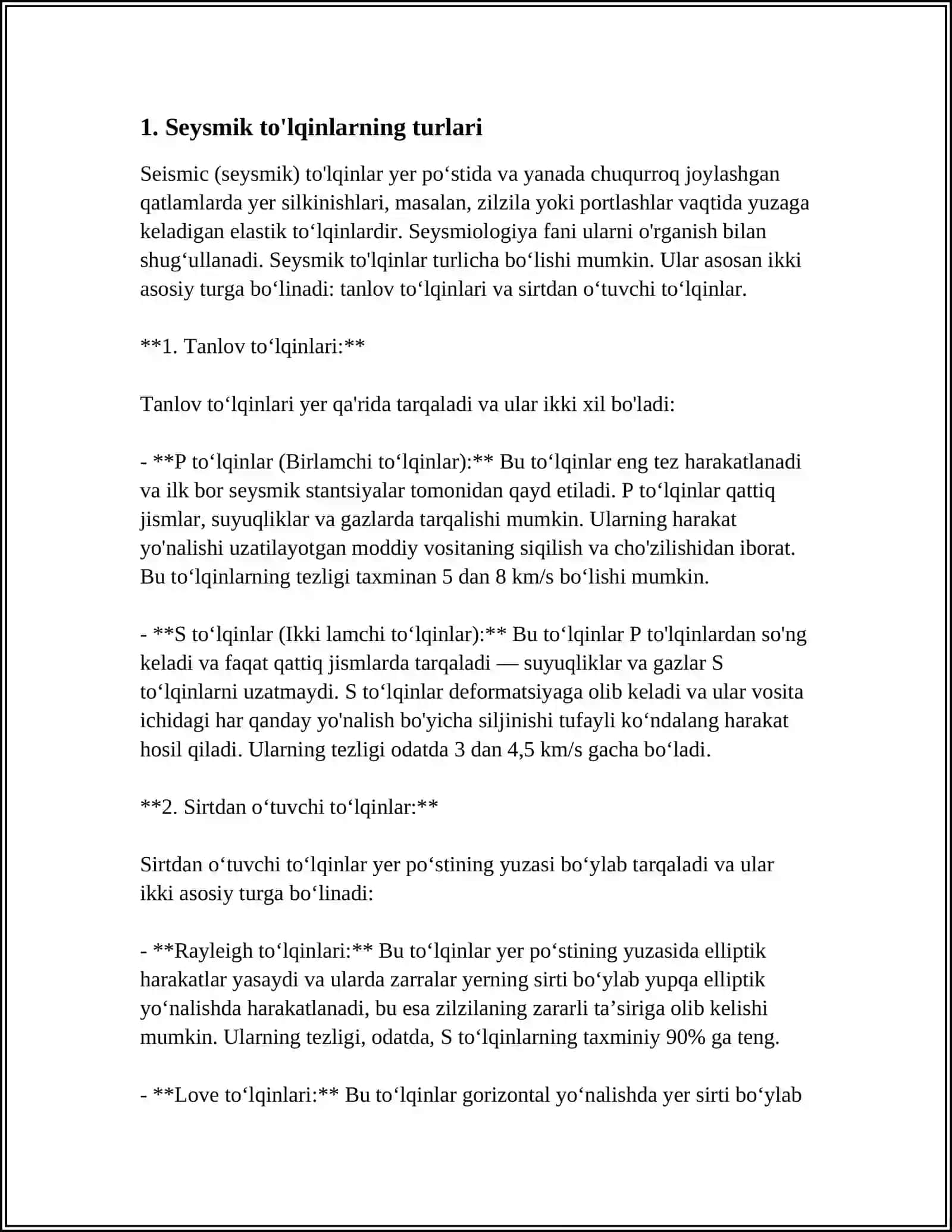 SEYSMIK TO'GINLAR XUSUSIYATLARI 3