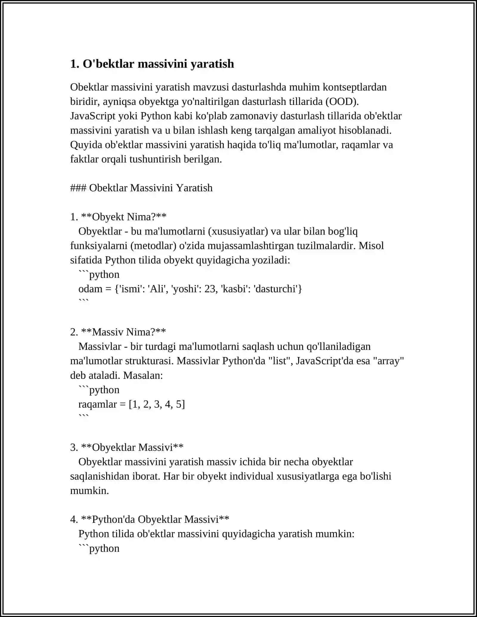 O'BEKTLAR MASSIVI BILAN ISH YURITISH 3