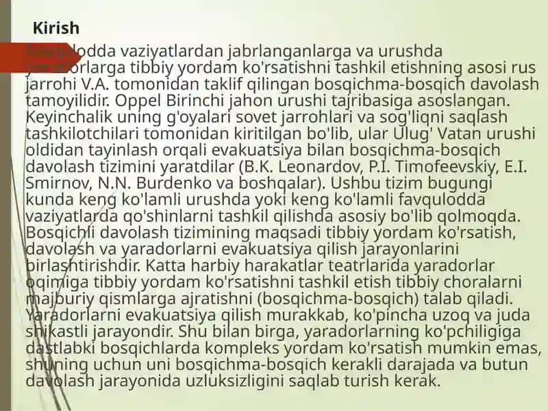 Tibbiy va evakuatsiya yordamini tashkil etish 3