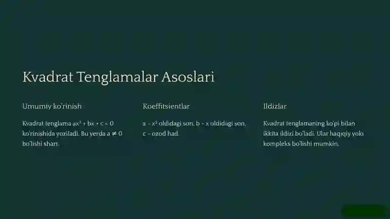 Chala Kvadrat Tenglamalar: Kirish 3
