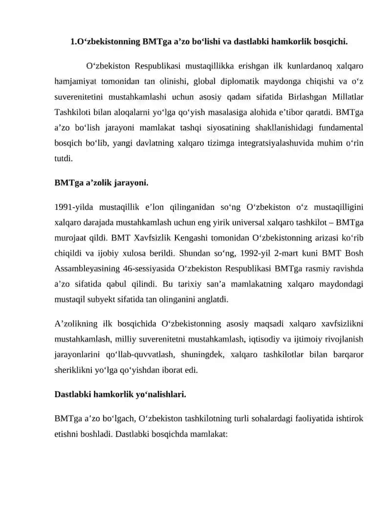 Oʻzbekistonning BMT va boshqa xalqaro tashkilotlar bilan hamkorligi 3