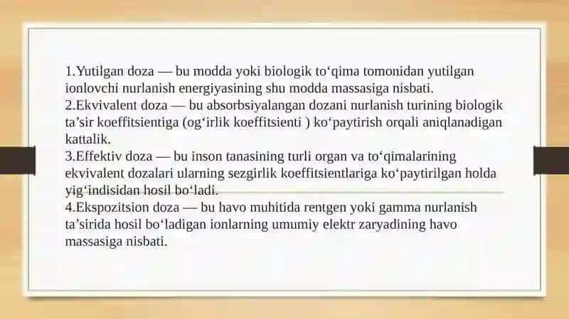 Dozimetrik kattaliklar. Dozimetriya asoslari 3