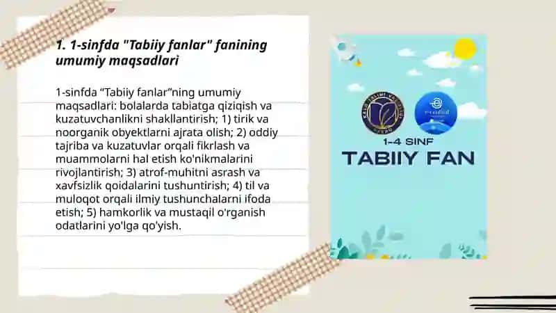 1-sinfda “Tabiiy fanlar” fanining maqsad va vazifalari 3
