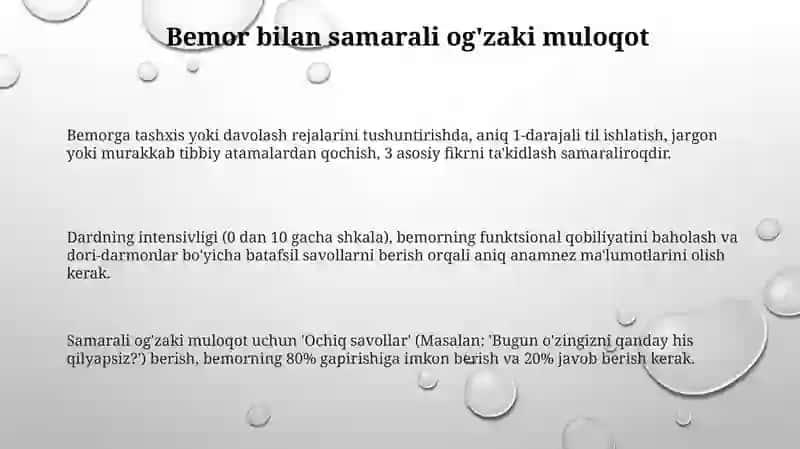 Bemor bilan samarali og'zaki muloqot 3