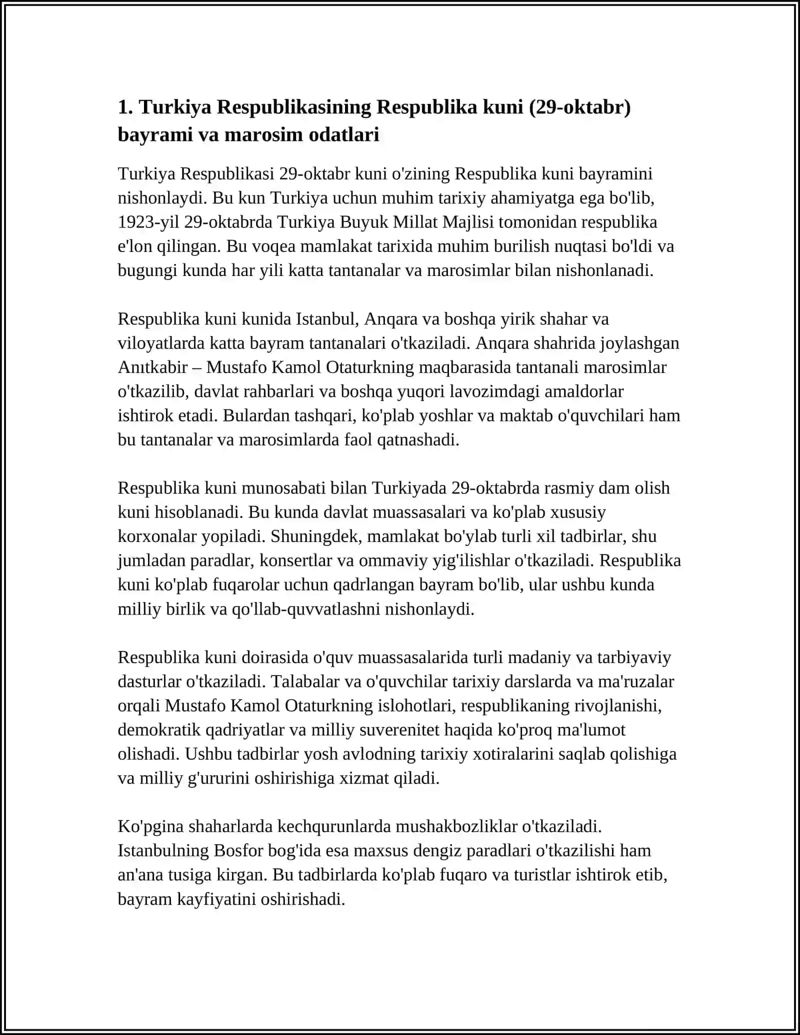 TURKIYA DAVLATINING URF ODATLARI, MILLIY BAYRAMLARI VA ANʼANALARI 3