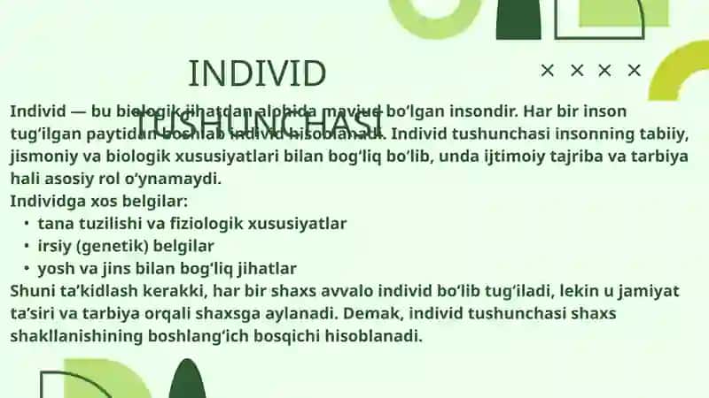 Individ shaxs va individuallik tushunchsi 3