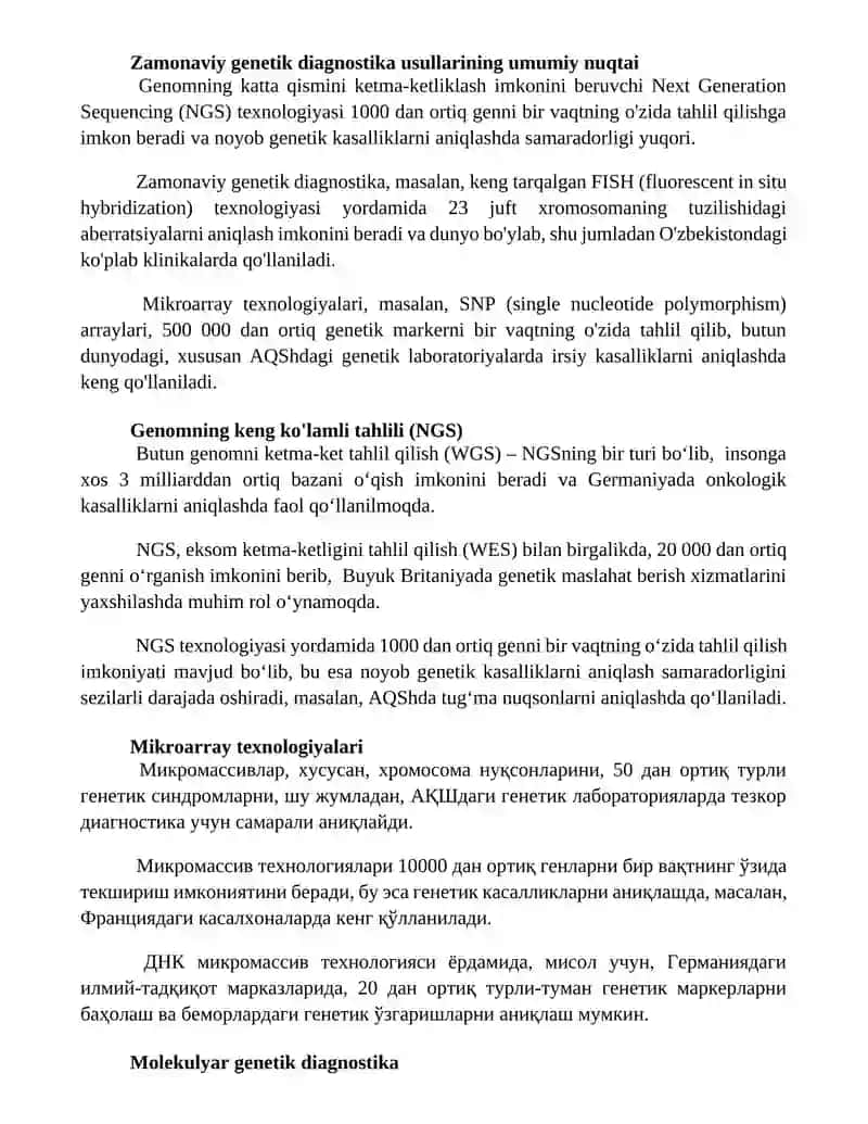Zamonaviy Tibbiy Genetikada Diagnostik Usullar 3
