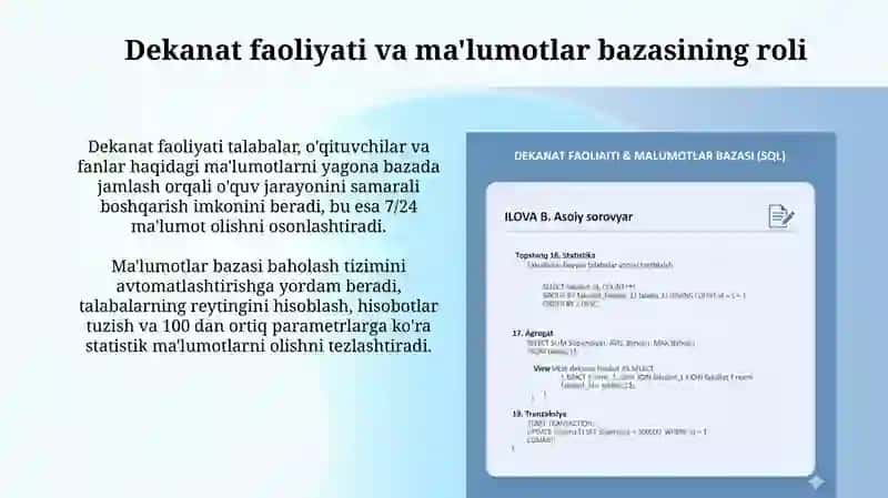 Dekanat faoliyati va Ma'lumotlar bazasi 3