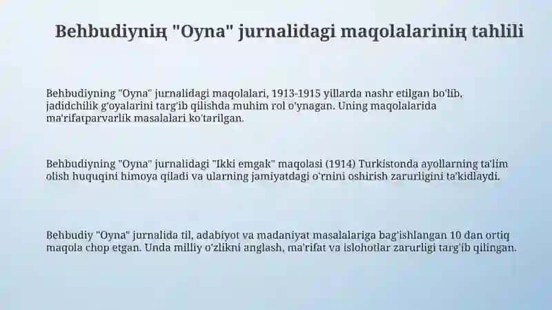 Behbudiyning "Oyna" jurnalidagi maqolalar tahlili 3