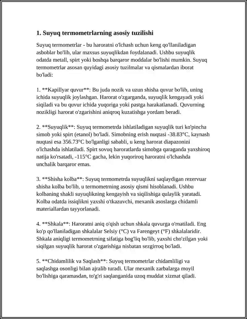 SUYUQLIKLI VA MANOMETRIK TERMOMETRLARNING ISHLASH PRINSIPI 3