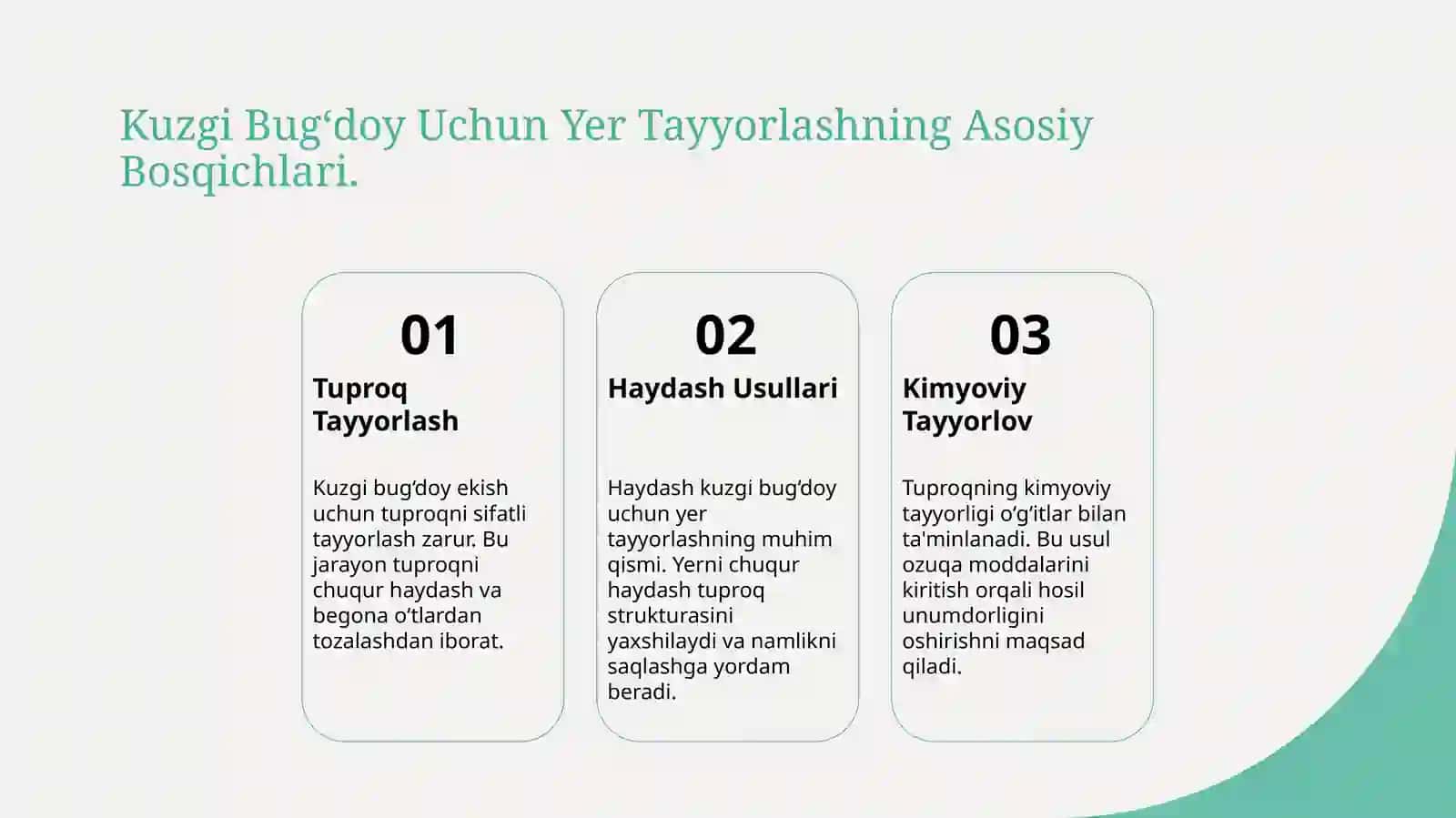 Kuzgi bug‘doy ekishga yer tayyorlash usullari 3