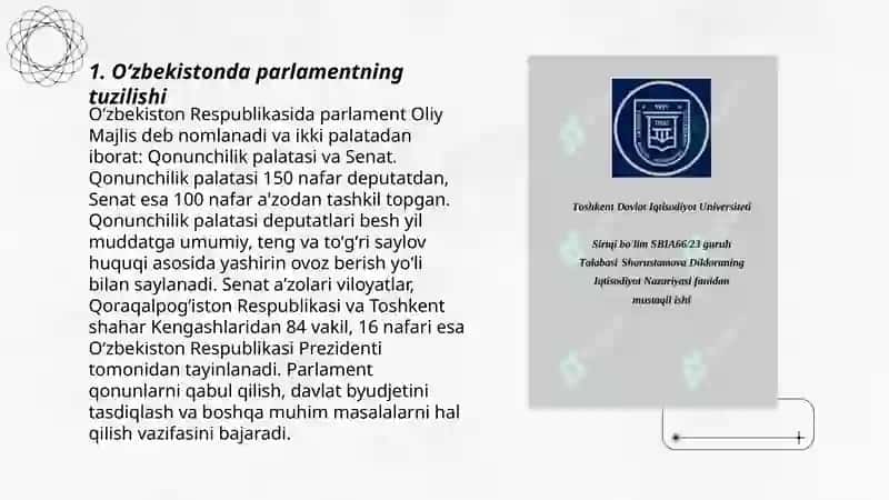 Oʻzbekistonda parlament va saylov tizimi,undagi islohotlar 3
