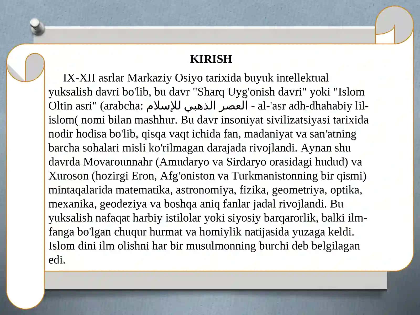 IX – XII asrlar Markaziy osiyoda aniq fanlarning rivojlanishi 3