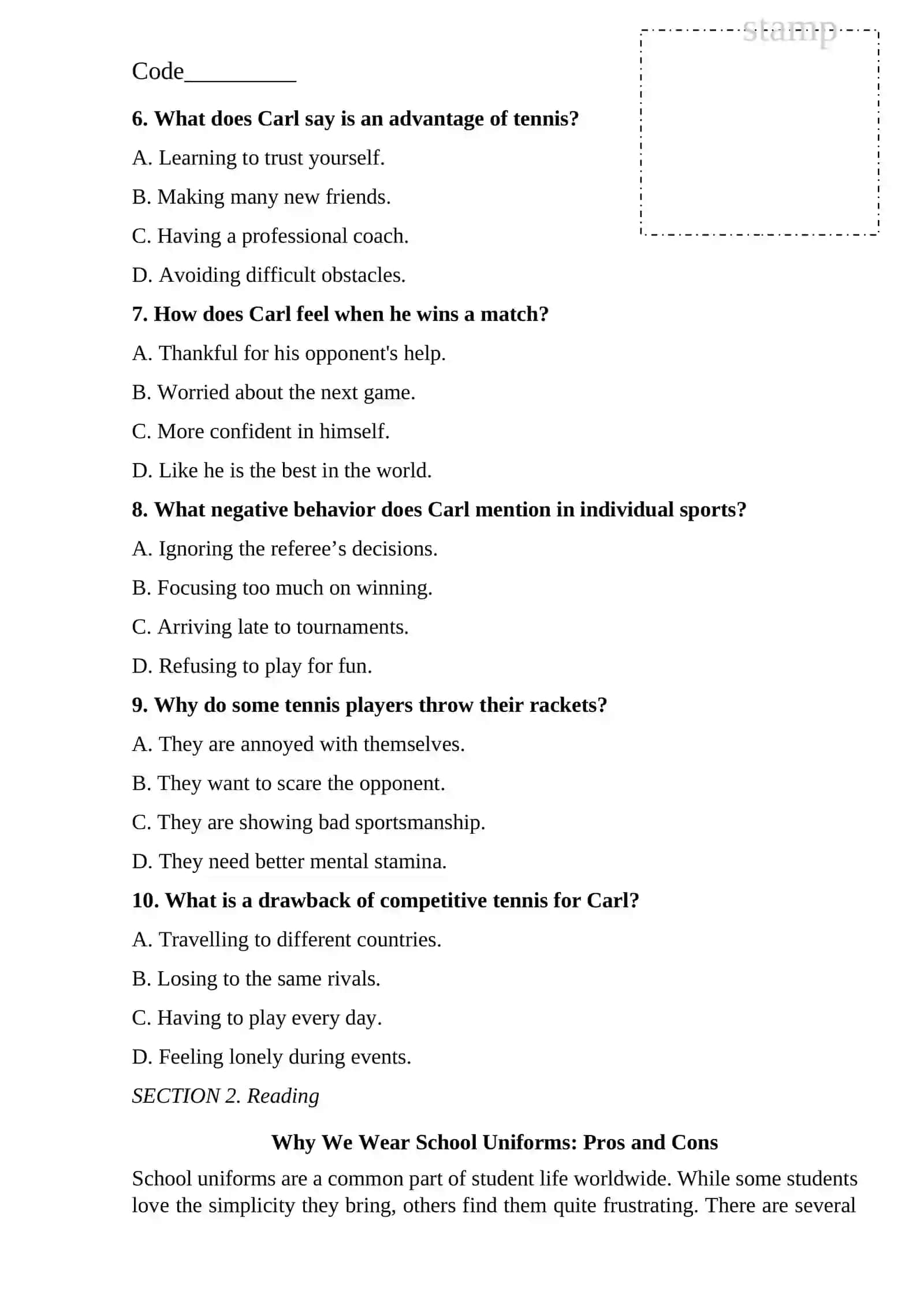 Georgina's Answers on Team and Individual Sports 3
