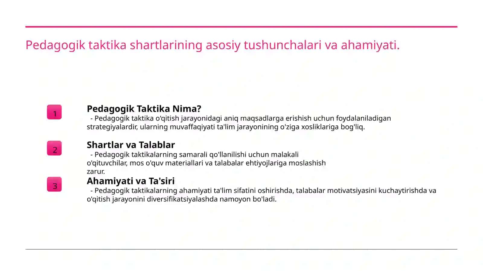Pedagogik taktni qóllash shartlari 3