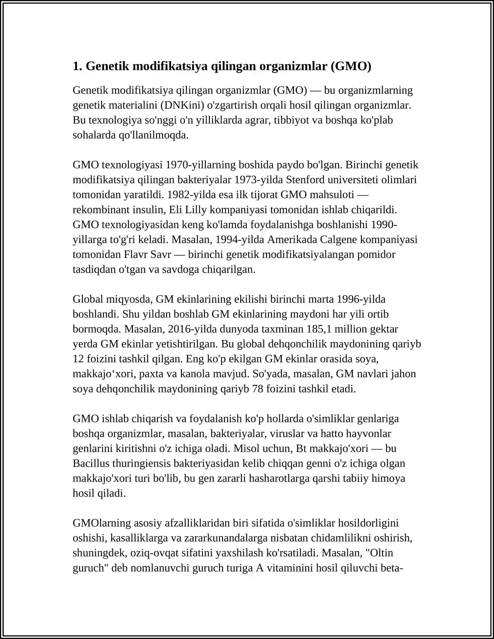 Genetik Modifikatsiya Qilingan Organizmlar (GMO) 3