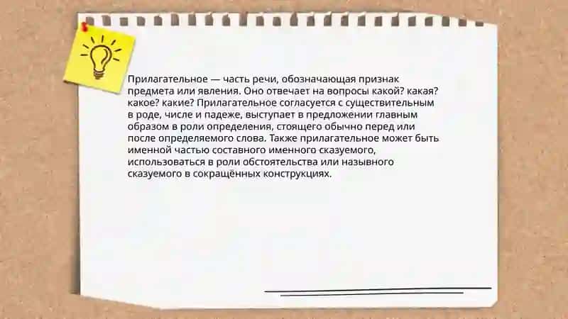 План: Определение прилагательного и его роль в предложении 3