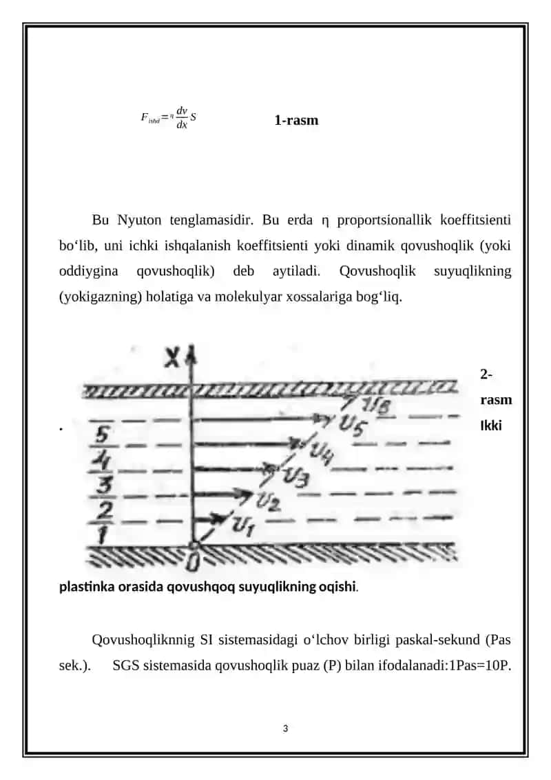 Suyuqliklarning qovushqoqligi. Nyuton tenglamasi 3