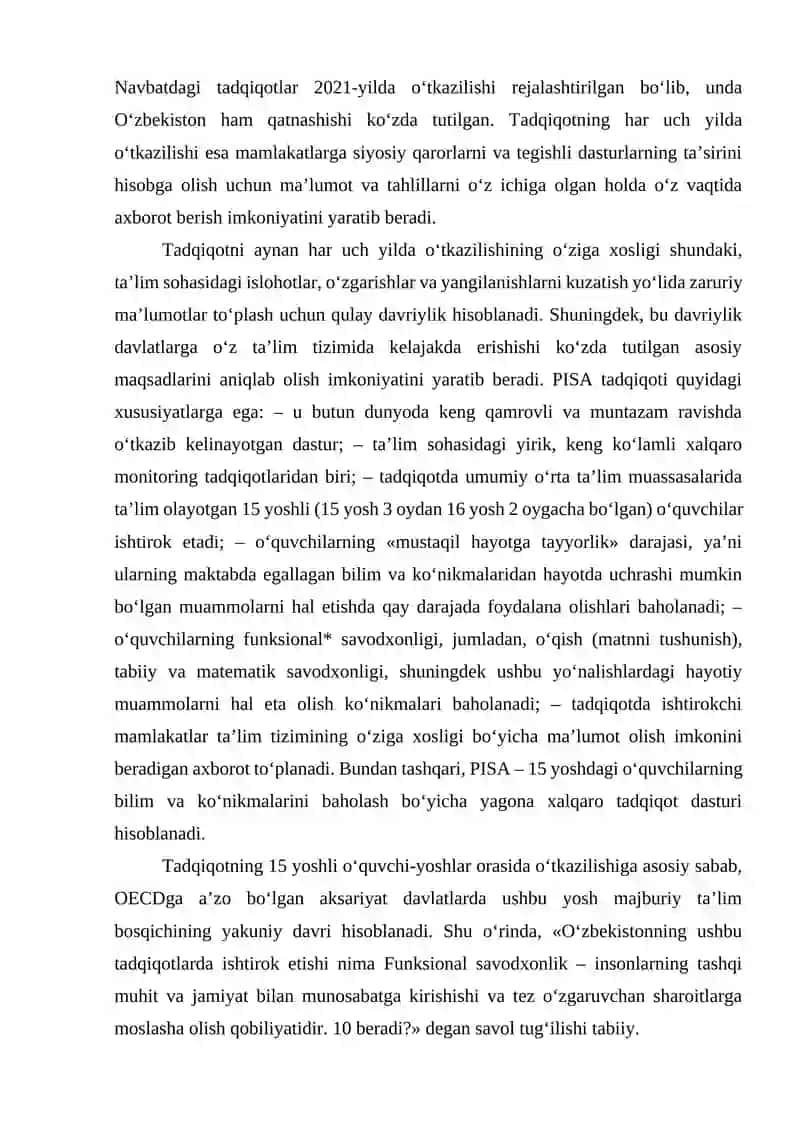 PISA Halqaro Baholash Dasturi 3