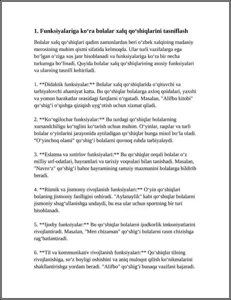 Bolalar Xalq Qo‘shiqlari Tasnifi 3