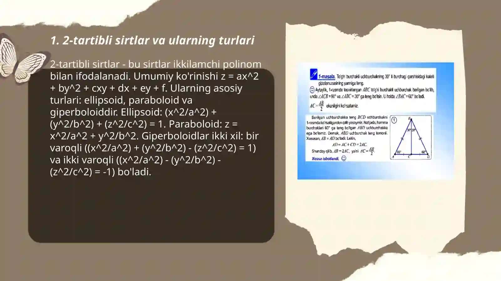 2-tartibli sirtlarning urinma tekisligi 3