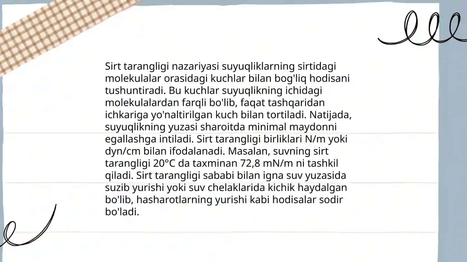 Sirt tarangligini aniqlash usullari: Stalagmometr va Nuay usuli 3