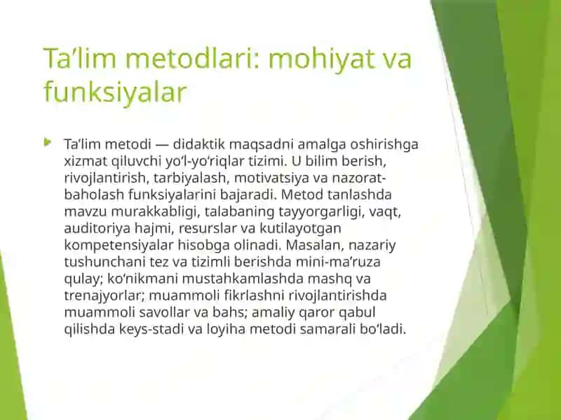 Ta'lim metodlari va vositalarini tahlil qilish 3