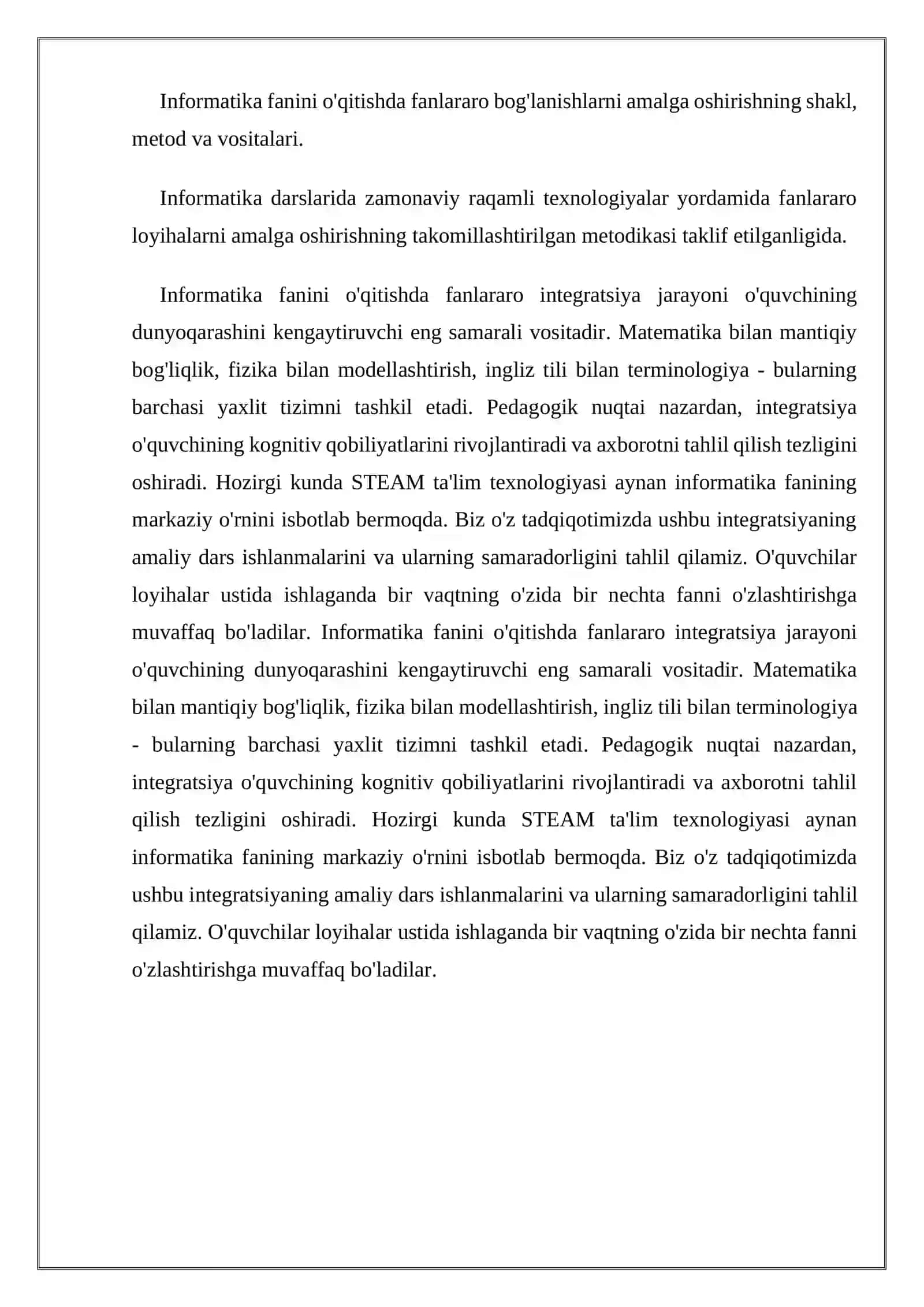 INFORMATIKA FANIDA FANLARARO INTEGRATSIYA 3