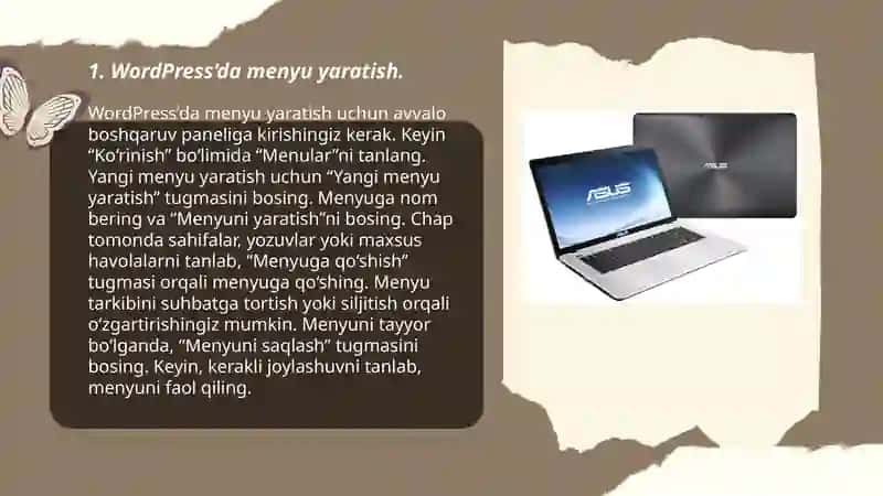 Menyu yaratish CMS Word Press yordamida 3