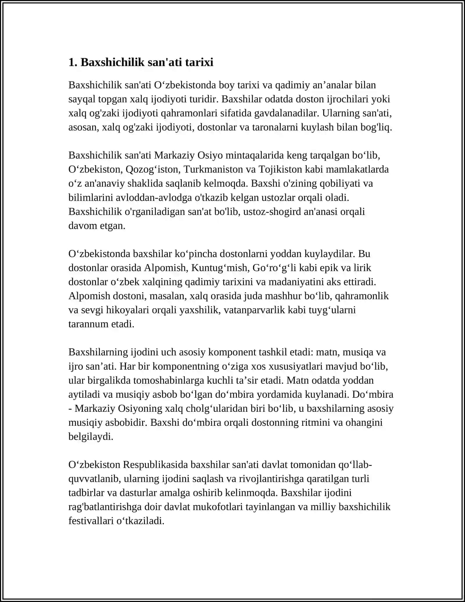 YUNESKO SHAFELIGIDA OʻTKAZILADIGAN "BAXSHICHILAR SAN'ATI" FESTIVALI MILLIY OʻZLIKNI TARĞIBOTCHISIDIR 3