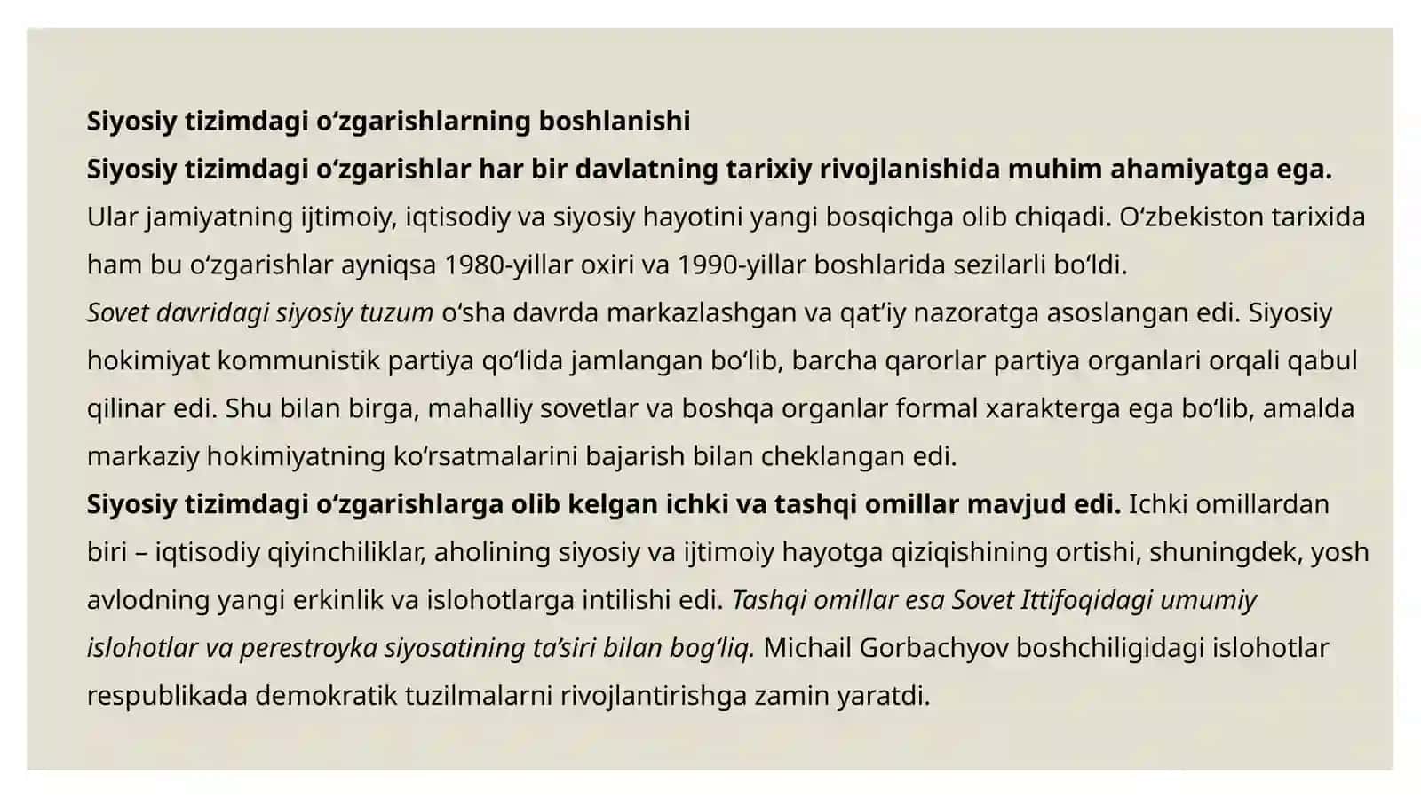 Siyosiy tizimdagi ozgarishlar va Mustaqillikning elon qilinishi 3