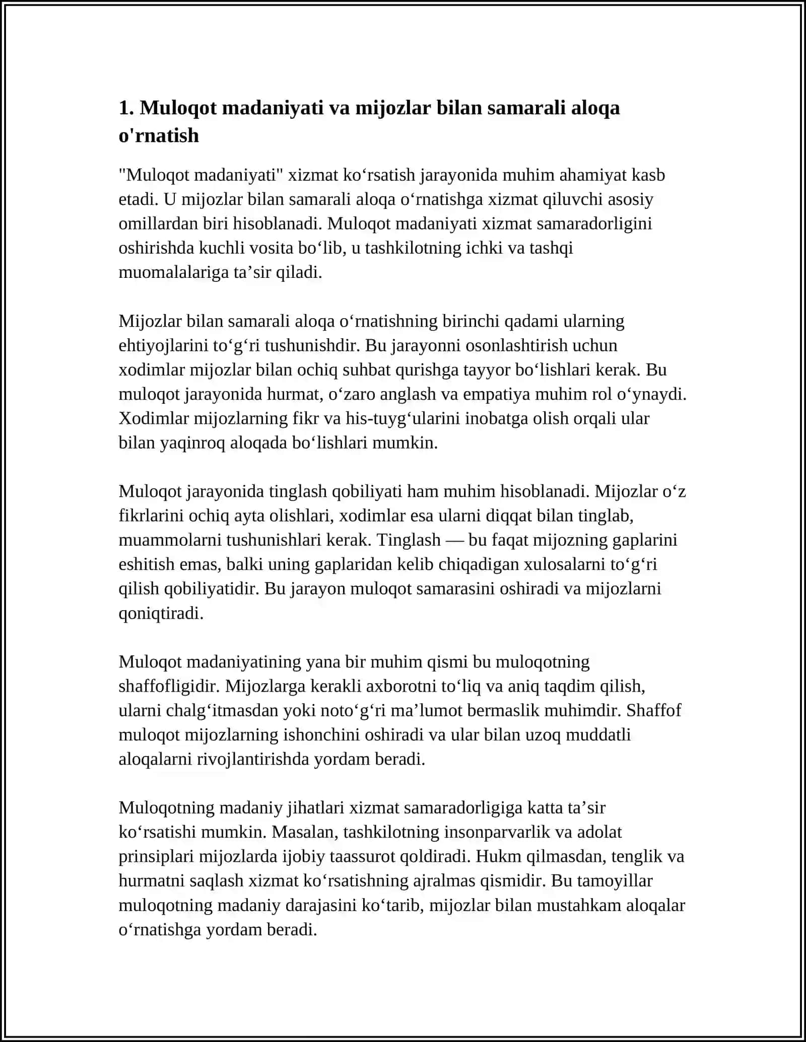 MULOQOT MADANIYATINING XIZMAT SAMARADORLIGIGA TAʼSIRI 3