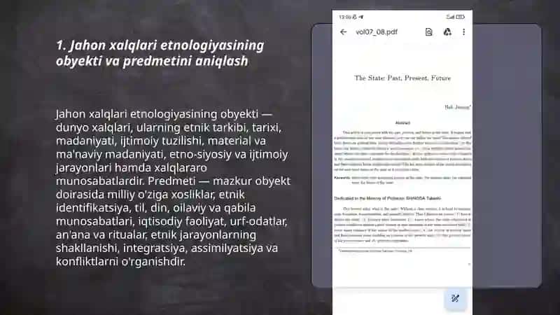 Jahon xalqlari etnologiyasi obyekti, predmeti,maqsadi,vazifasi 3