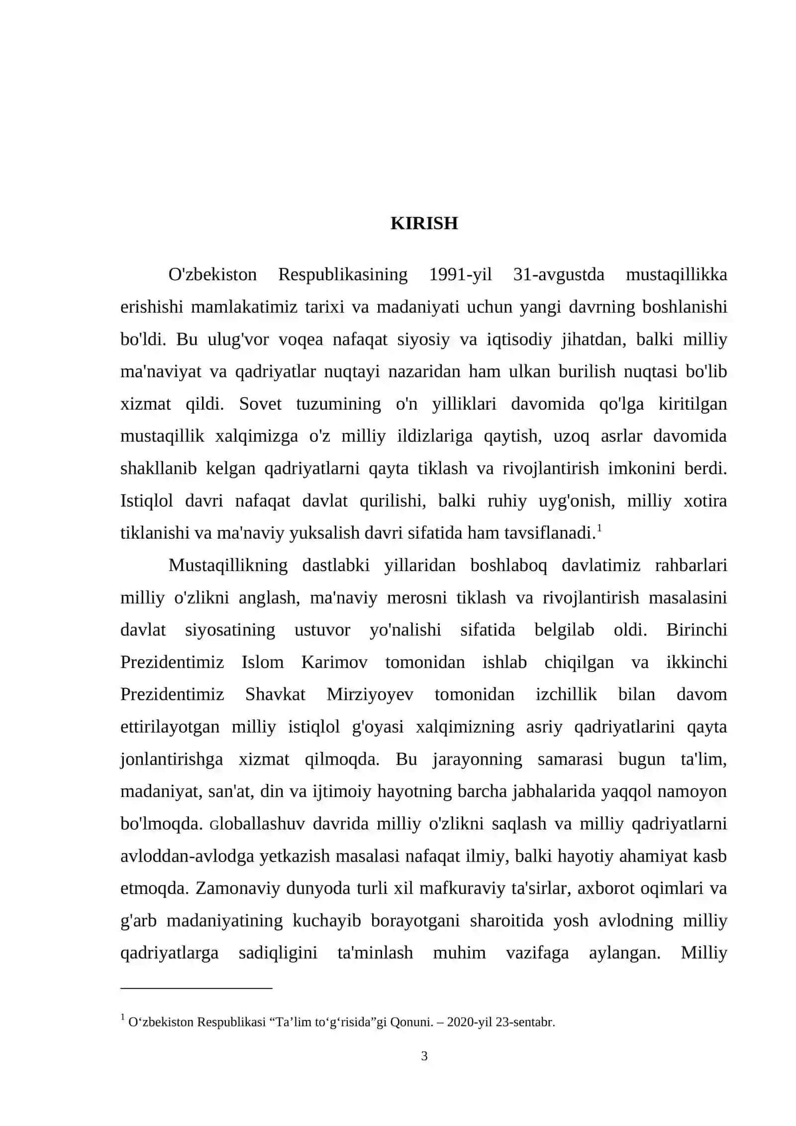 Mustaqillik davrida ma’naviy va milliy qadriyatlarning tiklanishi va rivojlanishi 3