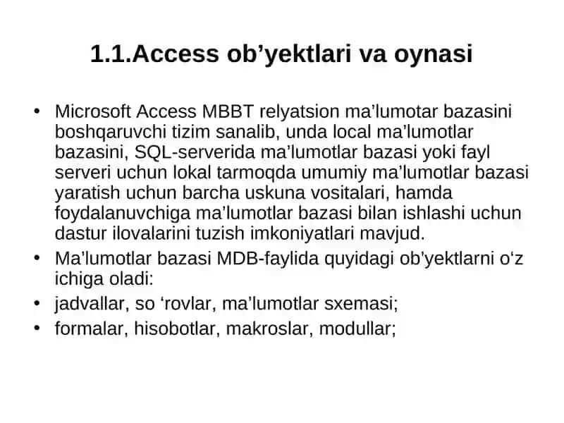 WINDOWS маълумотлар базасини бошкариш тизими ACCESS 3