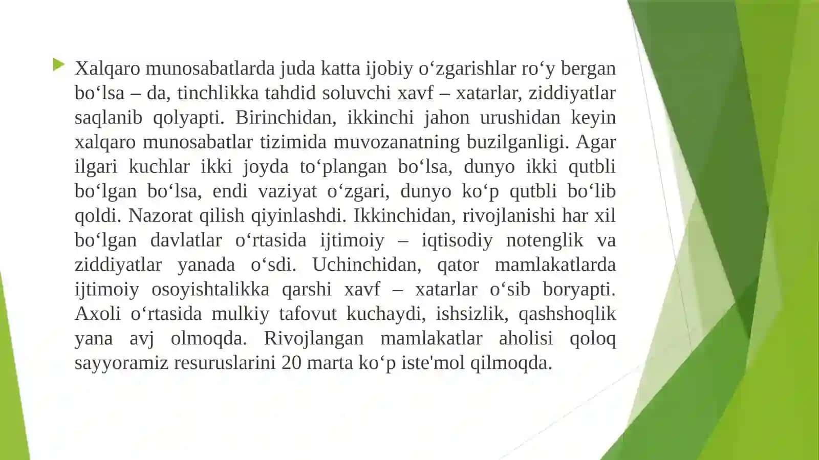 O'zbekiston va jaxon xamjamiyati 21-asirda tashqi munosabatlar 3